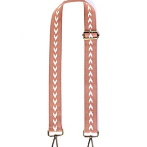 Pink Blush & White Boho Crossbody Strap, Southwestern Woven Pattern Messenger Purse Belt, Adjustable Jacquard Replacement Chest Bag Strap