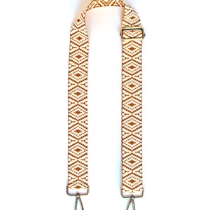 Embroidered Geometric Pattern Mustard Yellow White Crossbody Purse Strap, Southwestern Adjustable Jacquard Shoulder Guitar Strap for Bag