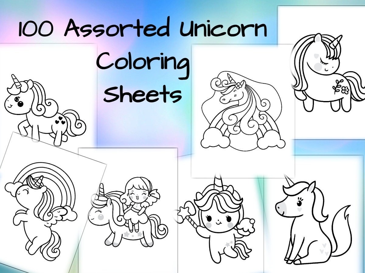 100 Unicorn Coloring Pages Digital Download Set #1 - Etsy