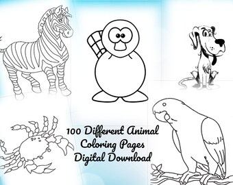 100 Different Animal Coloring Pages Digital Download
