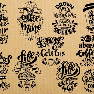 10 Coffee Themed SVG, PNG, EPS, dxf Digital Download