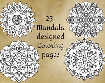 25 Mandala Coloring Pages Digital Download (PDF)