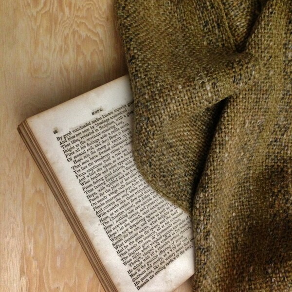 the golden vein, gold, gray rustic handwoven wool scarf..by The Weaver of Words...weaving fibers & fables