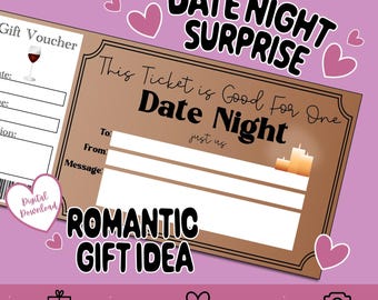 Certificado de regalo para una cita romántica: cupón imprimible para parejas / experiencia sorpresa para una cita romántica / aniversario o cumpleaños de última hora