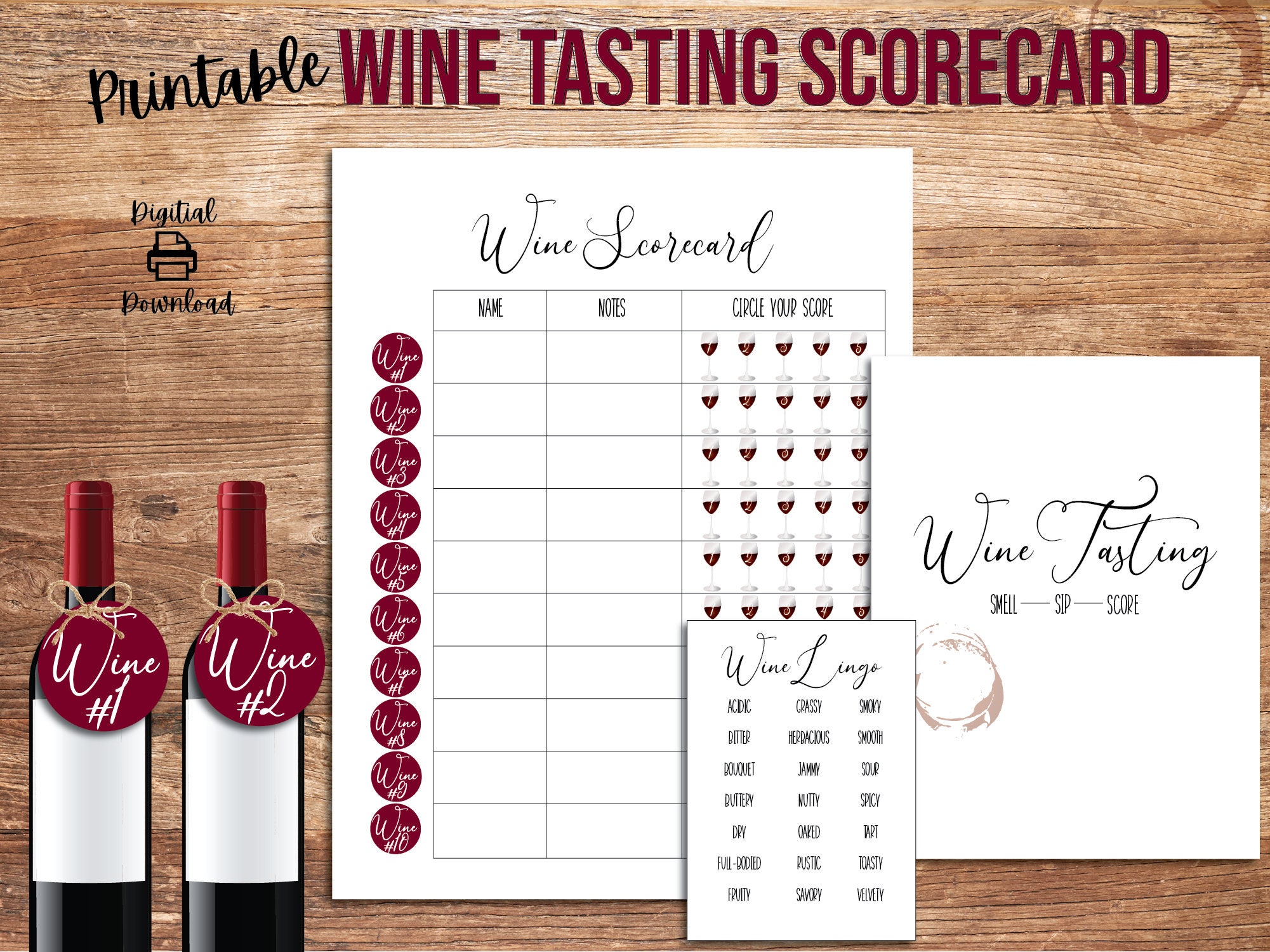 Wine Tasting Party Kit Printable, Wine Tasting Scorecard, Girls Night ...