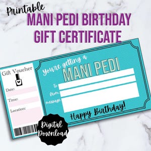 Mani Pedi Geburtstag Geschenkgutschein Gutschein zum Ausdrucken, Nagelstudio Geschenkgutschein, bearbeitbarer PDF Geschenkgutschein, Maniküre Pediküre Geschenk für sie