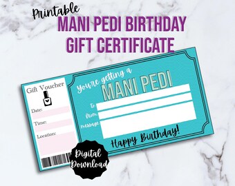 Buono regalo stampabile per manicure e pedicure di compleanno, buono regalo per salone di bellezza, coupon regalo PDF modificabile, regalo per manicure e pedicure per lei