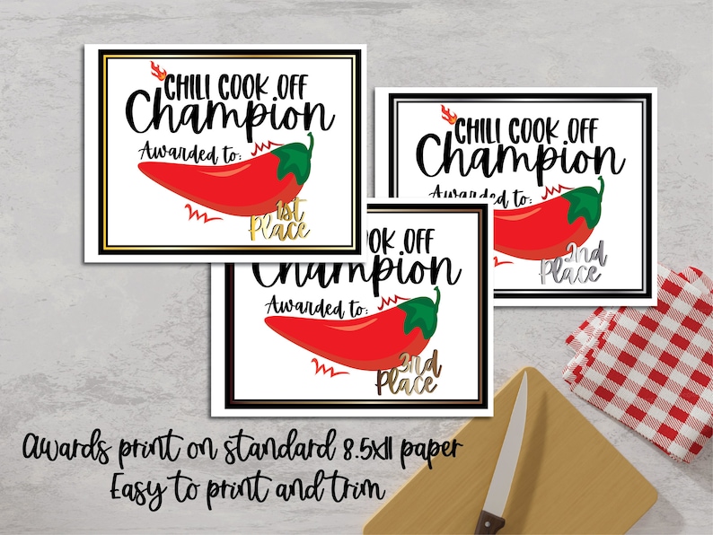 Chili Cook off Voting Ballots and Awards With Table Cards, 1st, 2nd and