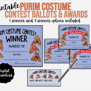 Purim Costume Contest Voting Ballots and Award Certificates Printable, Purim Holiday Costume Contest, Purim Costume