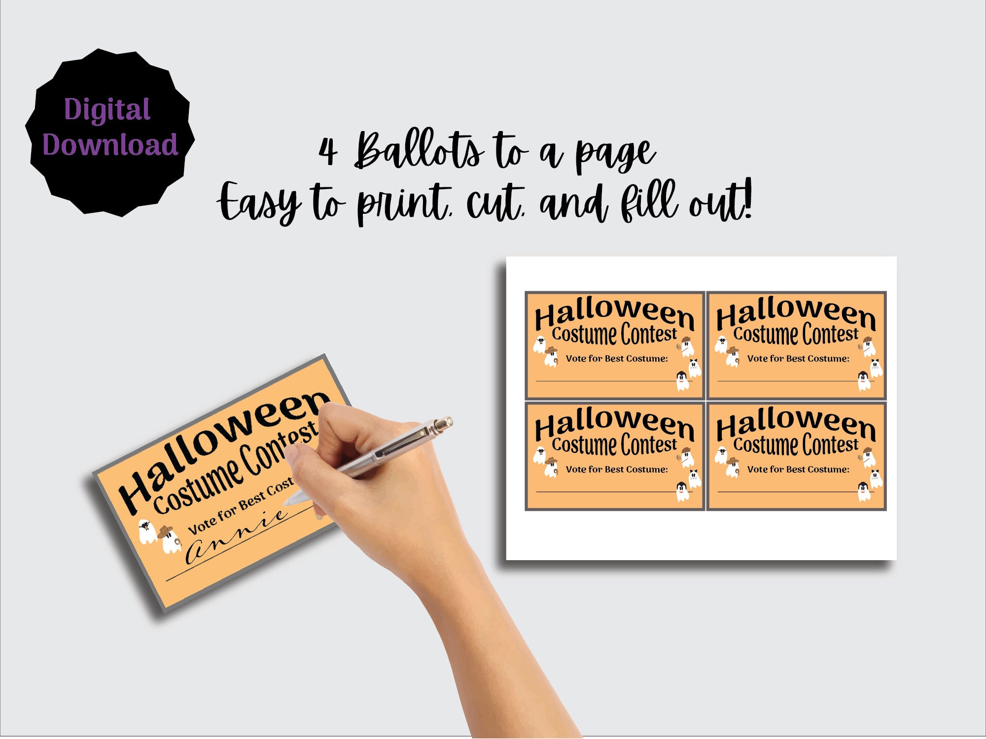 Costume Contest Printable Award and Voting Ballots for Halloween, Award ...