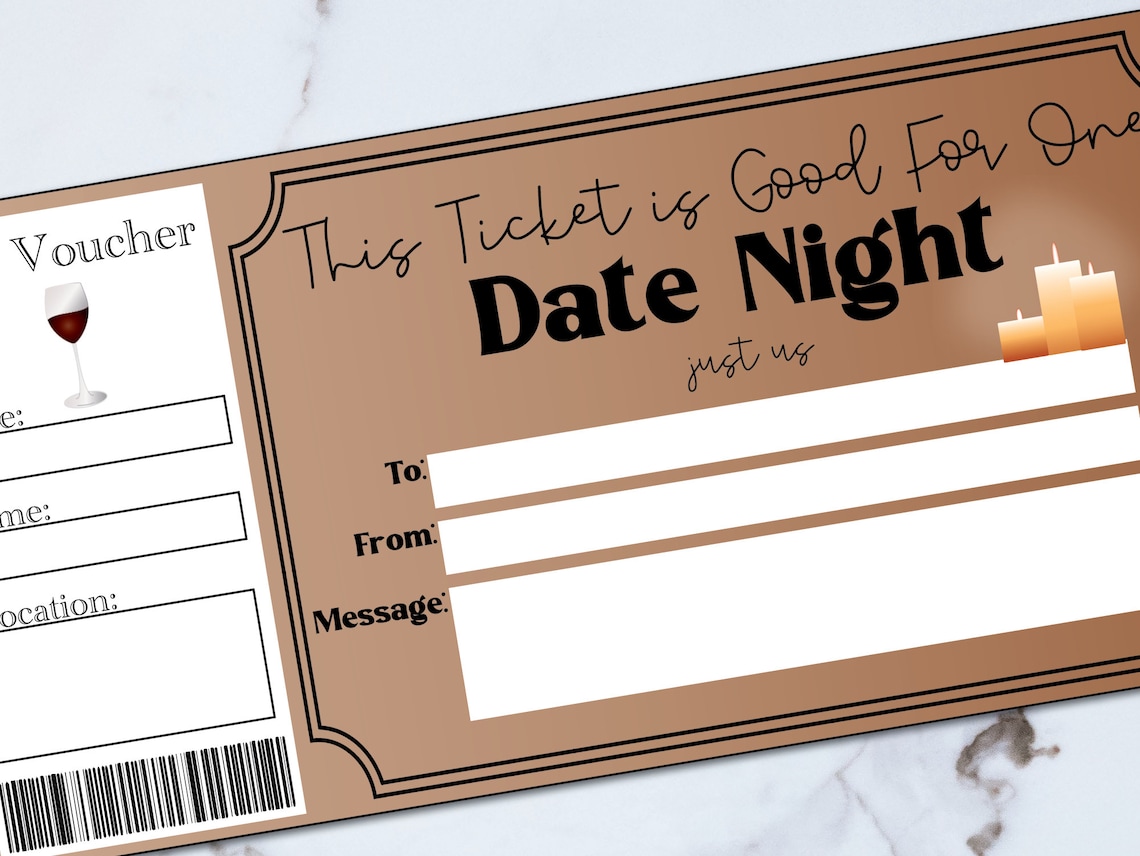 Date Night Gift Certificate Voucher for Couple, Printable Date Night Date Night Gift Certificate Voucher for Couple, Printable Date Night