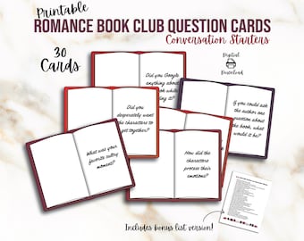 Tarjetas de preguntas para el club de lectura de romance picante: sugerencias de discusión imprimibles para lecturas eróticas y románticas / Divertida noche de juegos del club de lectura de BookTok