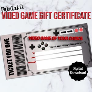 Vale de regalo de videojuego imprimible, vale de regalo de jugador, vale de regalo en formato PDF editable
