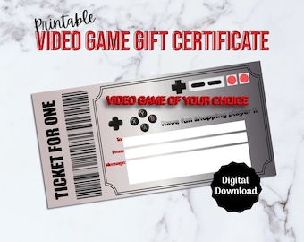 Vale de regalo para videojuegos – Plantilla imprimible de tarjeta de regalo para gamers / Regalo sorpresa para gamers / Regalo de última hora para niños, adolescentes y gamers