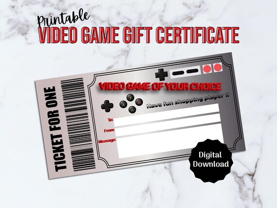 Video Game Gift Certificate Voucher Printable Gamer Gift Certificate Editable PDF Gift Voucher Etsy Canada