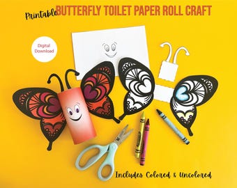 Butterfly Toilet Paper Roll Craft for Kids – Digital Download Valentine’s Day & Earth Day Upcycle Activity, Printable Craft Project
