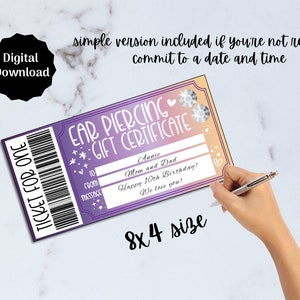 Ear Piercing Gift Certificate Voucher Printable, Ears Pierced Gift ...
