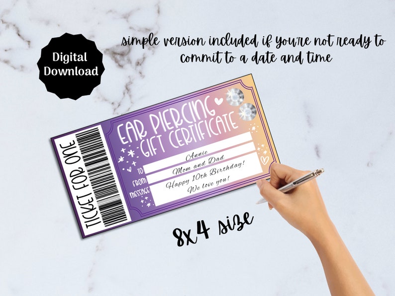 Ear Piercing Gift Certificate Voucher Printable, Ears Pierced Gift ...