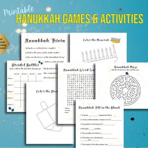 Hanukkah Game and Activity Bundle for Kids, Printable Holiday Games and Coloring Pages