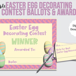 Easter Egg Decorating Contest Voting Ballots and Award Printable, Easter Egg Winner Certificate, Easter Egg Competition Digital Download