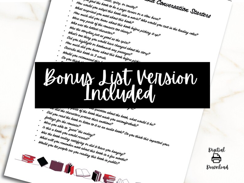 Printable Romance Book Club Question Cards, Spicy Romance Novel Book