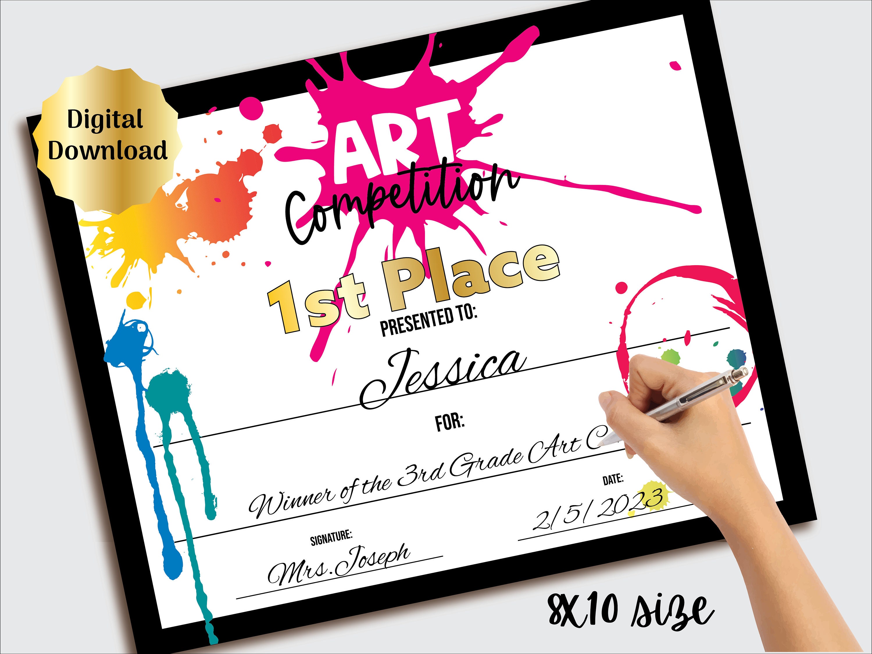 Art Competition Award Certificate Includes 1st 2nd and 3rd Place