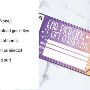 Ear Piercing Gift Certificate Voucher Printable, Ears Pierced Gift ...