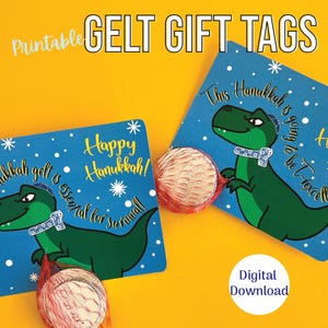 Étiquettes cadeaux Hanukkah T-Rex Gelt pour enfants, famille et amis ; Étiquette-cadeau Dinokkah en chocolat ; Cadeau école hébraïque, téléchargement numérique