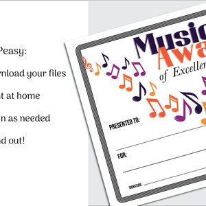 Music Award Certificate Printable for Music Teacher or Music Contest ...