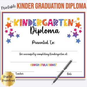 Kindergarten-Abschluss-Diplom-Zertifikat zum Ausdrucken, Kinder-Abgänger, Vorlage enthält bearbeitbare PDF-Dateien