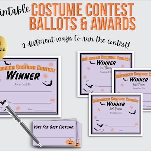 Halloween Costume Contest Printable Bundle, Voting Ballots and Award Winner Certificate for Halloween Party