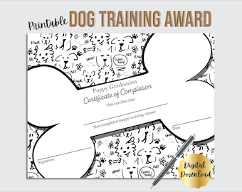 Plantilla de certificado de premio de adiestramiento de cachorros, certificado de clase de cachorros, PDF editable