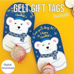Étiquettes cadeaux Hanukkah Gelt pour enfants, famille et amis ; Étiquette-cadeau Pièces en chocolat ; Cadeau école hébraïque, téléchargement numérique
