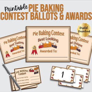 Taartwedstrijd stembiljetten en prijscertificaten afdrukbaar, mooiste en lekkerste en meest unieke, Thanksgiving Bake Off, Pi Day Pie Contest