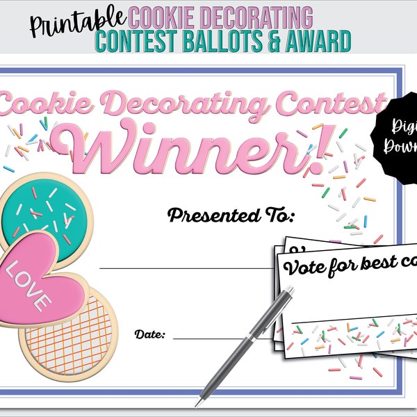 Cookie Decorating Contest Stembiljetten en Award voor Cookie Decorating Competitie, Cookie Decorating Winnaar Certificaat Afdrukbaar