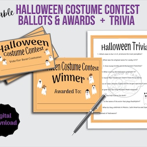Halloween Kostüm Wettbewerb und Trivia Game Bundle; Ideal für Halloween-Party enthält Stimmzettel und Award-Zertifikat, digitaler Download