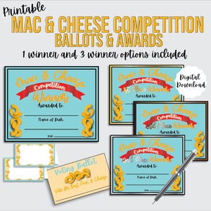 Mac and Cheese Competition Voting Ballots and Awards, Mac and Cheese Cooking Contest, Macaroni and Cheese Cook Off Printable