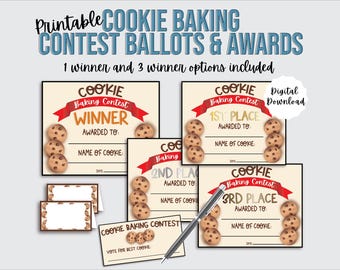 Boletas de votación y premios para concurso de repostería de galletas para imprimir, certificados de ganador de concurso de repostería de galletas, descarga digital del concurso de repostería de galletas
