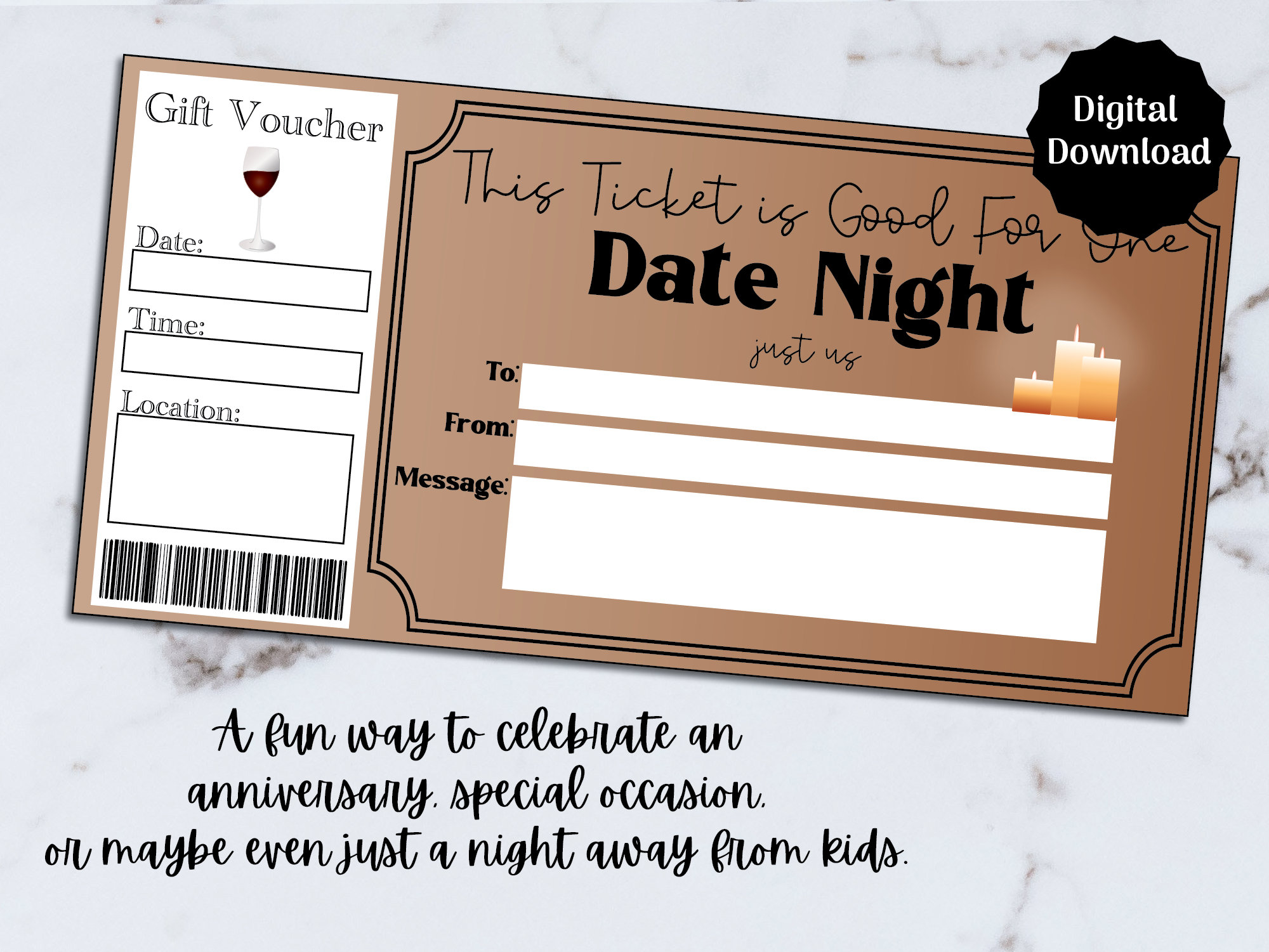 Date Night Gift Certificate Voucher for Couple, Printable Date Night Date Night Gift Certificate Voucher for Couple, Printable Date Night