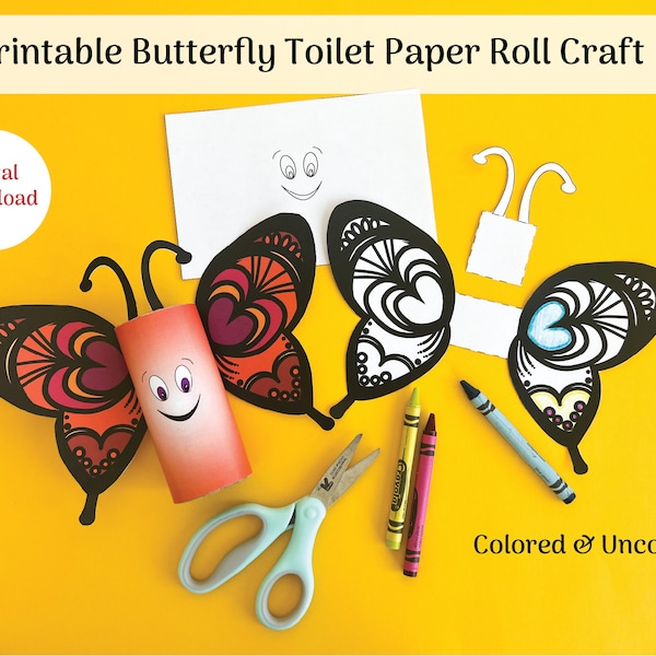 Butterfly Toilet Paper Roll Craft for Kids Digital Download, Valentine Craft, Earth Day Upcycle Activity for Kids, Preschool and OT Activity