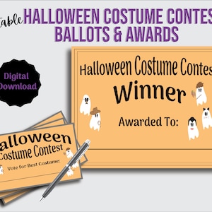 Costume Contest Printable Award and Voting Ballots for Halloween, Award Winner Certificate for Halloween Party
