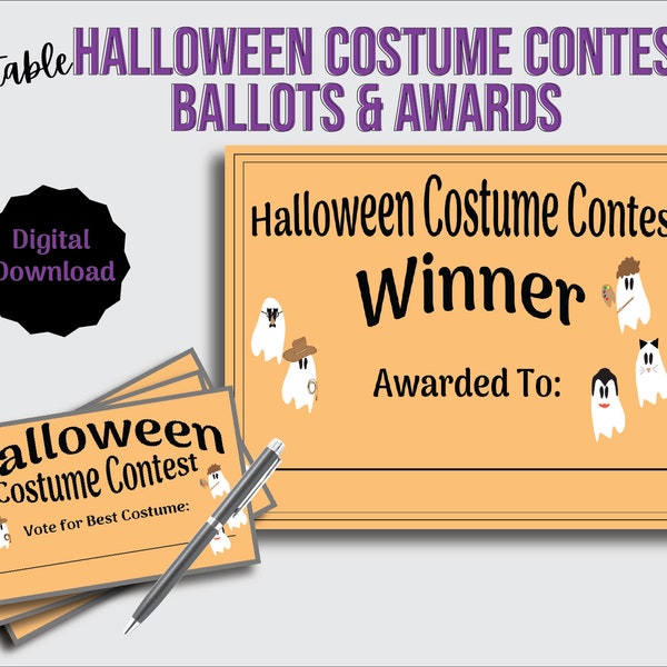 Costume Contest Printable Award and Voting Ballots for Halloween, Award Winner Certificate for Halloween Party