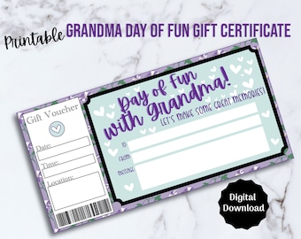 Biglietto per una giornata divertente con la nonna, buono esperienza per bambini, buono regalo per una giornata con la nonna, certificato regalo PDF stampabile e modificabile