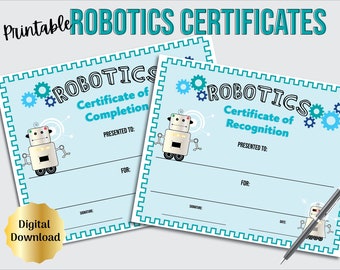 Robotics Certificate of Completion and Robotics Certificate of Recognition Printable, Robotics Awards for Students