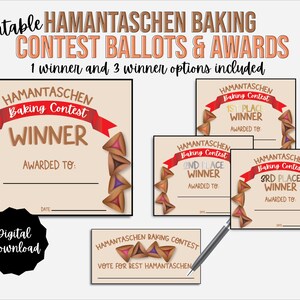 Hamantaschen Cookie Baking Contest Voting Ballots and Awards Printable; Purim Bake Off, Purim Cookie Contest
