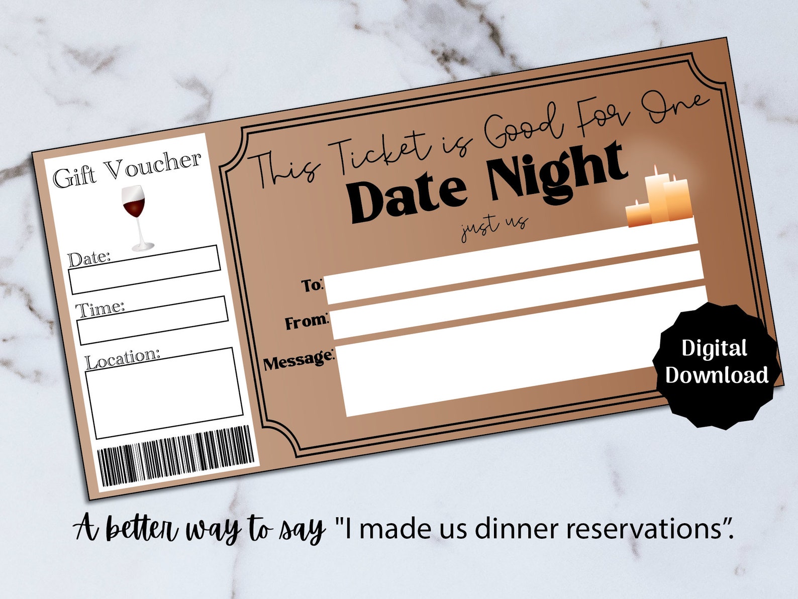 Date Night Gift Certificate Voucher for Couple, Printable Date Night ...