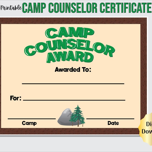 Camp Counselor Certificate, Counselor Award of Recognition, Most Likely To, End of the Year Award, Counselor Appreciation