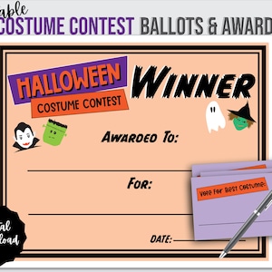 Halloween Costume Contest Printable Bundle, Voting Ballots and Award Winner Certificate for Halloween Party