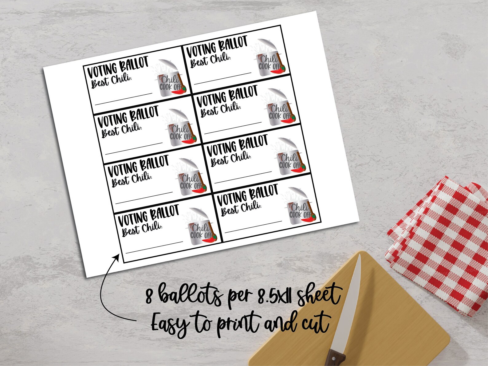 Chili Cook off Voting Ballots and Awards With Table Cards, 1st, 2nd and