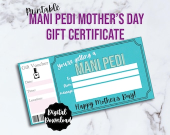 Buono regalo stampabile per manicure e pedicure per la festa della mamma, buono regalo per salone di bellezza, voucher regalo PDF modificabile, regalo per manicure e pedicure per lei